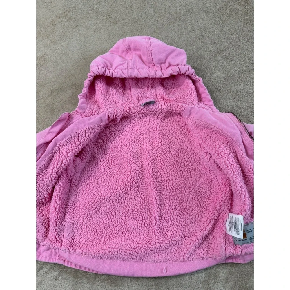 Carhartt Sherpa Lined Hooded Duck Girls 2T Pink Canvas Jacket Coat Good - Picture 9 of 14
